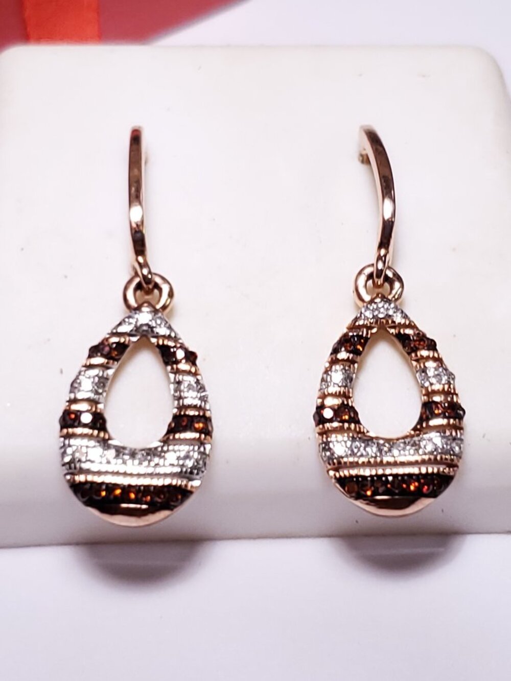 Estate .18ctw Natural Red/Wht Diamond Dangle 10KTRoseGold Screwback Earring25025
